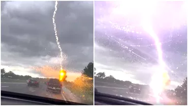 Video O femeie a surprins momentul cand masina in care se aflau sotul si fiica ei a fost lovita de fulger in SUA