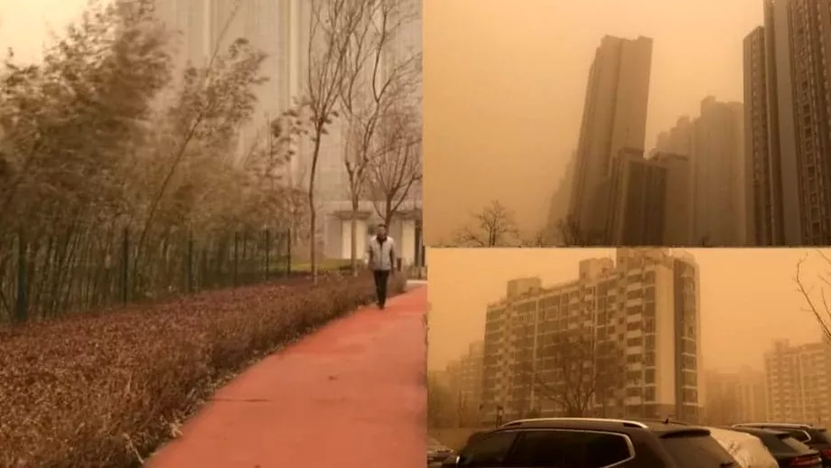 Video Parca a venit sfarsitul lumii Cea mai apriga furtuna de nisip din ultima decada loveste Beijingul