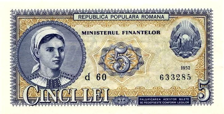 bancnota 5 lei 1952