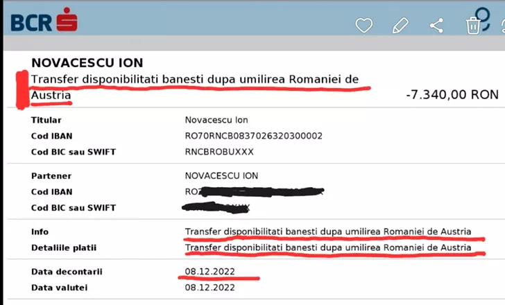 Ce a scris un român pe ordinul de plată după ce și-a retras banii de la o bancă austriacă. Sursă foto: Facebook