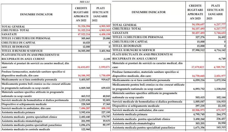 CNAS buget cheltuieli 2022-2023 ianuarie