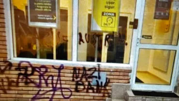 O sucursala Raiffeisen din Romania vandalizata Ce mesaje au fost scrise pe peretii bancii austriece