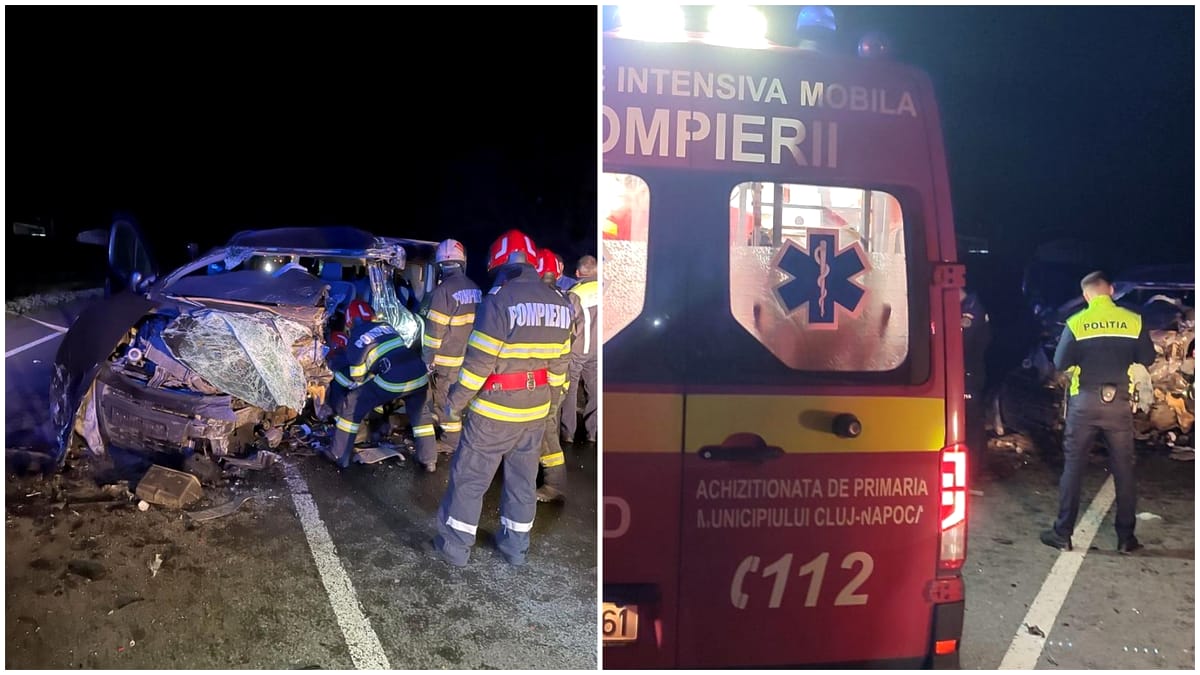 Accident grav cu trei răniți, în Cluj. Două autoutilitare și o mașină, implicate