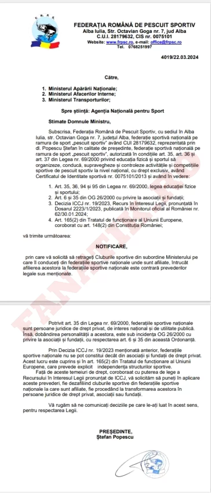 Documentul primit de MApN pentru a retrage CSA Steaua din Liga 2!
