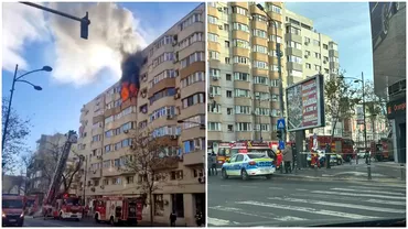 VIDEO Incendiu violent la un bloc de pe Calea Dorobanti 27 de locatari au fost evacuati doi au ajuns la spital