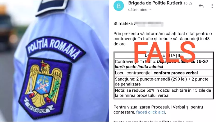 Politia Romana avertisment privind o falsa citatie care someaza oamenii sa plateasca online o amenda Cum arata mesajul