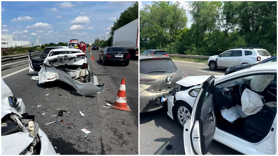 Grav accident pe A1 la intrarea in Bucuresti copil de 5 ani transportat la spital Cinci masini implicate in coliziune