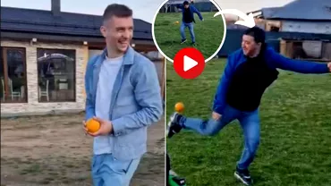 Hagi Lutu demonstratie de tehnica in fata lui Florin Tanase A jonglat cu portocala si la uimit pe fostul jucator de la FCSB Video