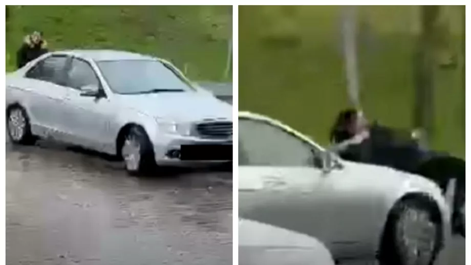 Scene violente la Arad Bataie pe locurile de parcare o soferita ia pe capota o femeie si o tranteste pe asfalt