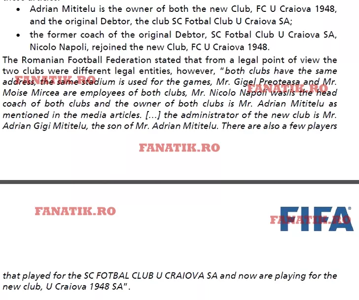 Decizia FIFA în cazul Universitatea Craiova - Josh Mitchell! Adrian Mititelu nu a contestat datoria către fotbalist. Cum arată motivarea forului internațional. 