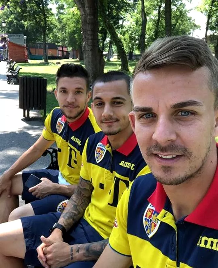 Jucătorii echipei naţionale a României Alex Băluţă, Alex Mitriţă şi Nicuşor Bancu.