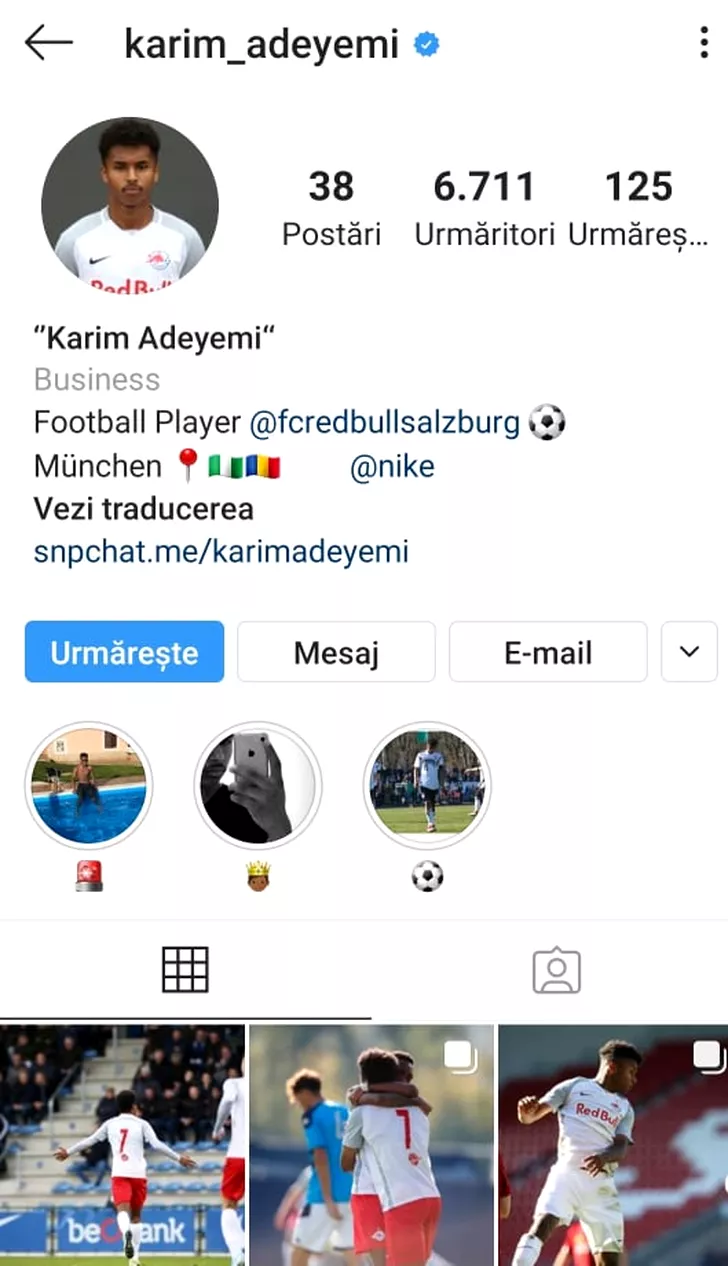 Profilul de Instagram al lui Karim Adeyemi. Sursă foto: instagram
