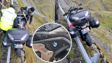 Turist american accident pe Transfagarasan A ramas suspendat cu motocicleta deasupra unei prapastii