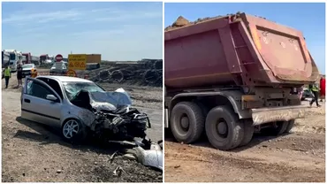 Accident cu victime pe santierul autostrazii Buzau  Ploiesti Doi tineri raniti dupa impactul dintre o masina si un camion