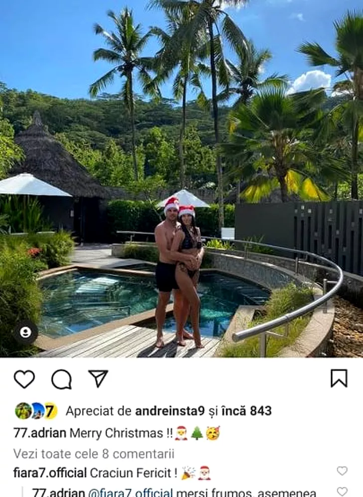 Adi Popa a sărbătorit Crăciunul alături de logodnica sa, Mădălina, în Seychelles. Sursă foto: captură Instagram Adi Popa