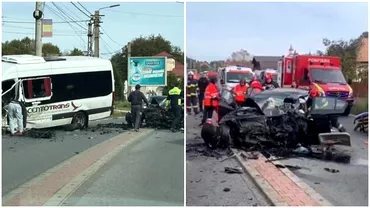 Accident cumplit in Cluj cu 16 persoane ranite Impact devastator intre o masina si un microbuz
