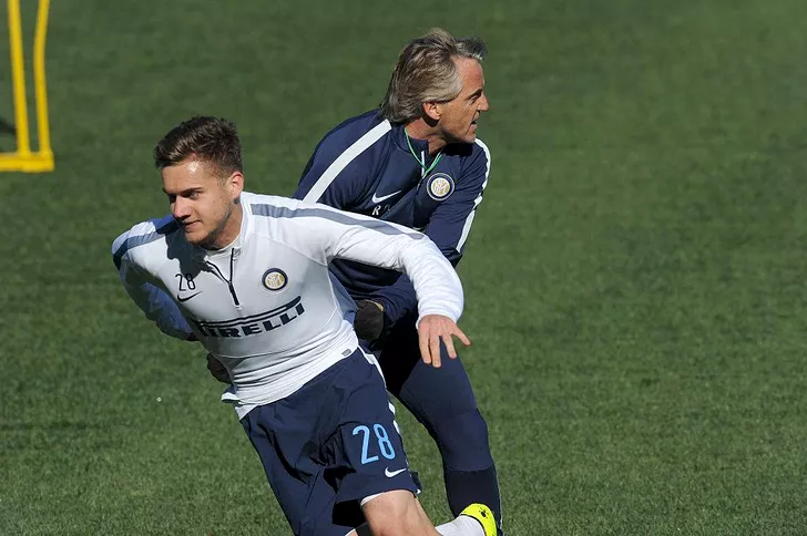 George Pușcaș și Roberto Mancini în tiumpul unui antrenament la Inter Milano