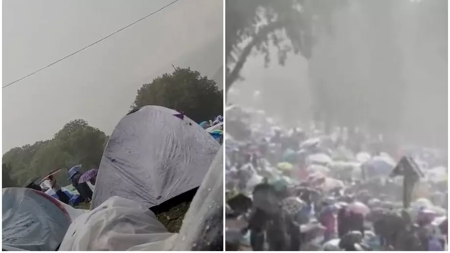 Video Zeci de mii de pelerini la Nicula fericiti dupa ce au fost surprinsi de o vijelie puternica Plange cerul sunt lacrimi de iertare