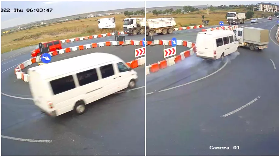 Accidentul grav din Letcani cu 13 victime surprins de camere Impact devastator intre o camioneta si un microbuz Video