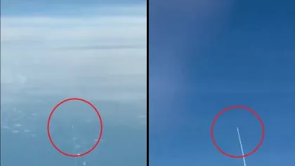 VIDEO Momentul în care o rachetă trece pe lângă un avion. Imaginile surprinse...