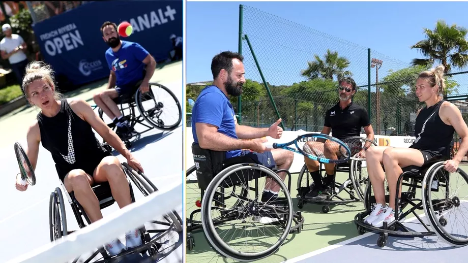 Simona Halep tenis in scaun cu rotile Romanca a luat parte la o actiune caritabila a lui Patrick Mouratoglou Video