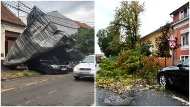 Furia naturii a lasat dezastru in Oradea Copaci doborati de furtuna acoperisuri luate de vant si strazi inundate Video