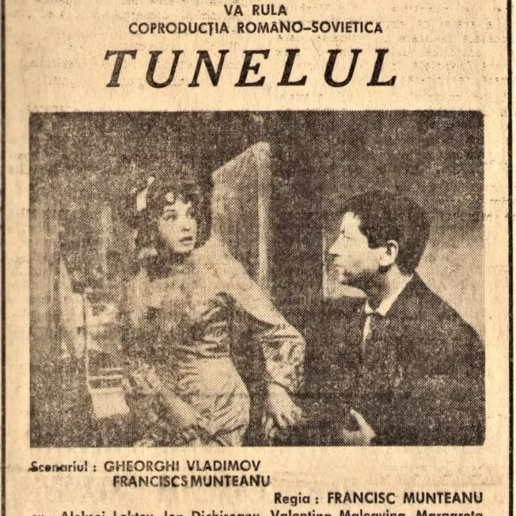 Afișul filmului „Tunelul”, cu Ion Dichiseanu și Valentina Maleavina, în rolurile principale (sursa Linkedin)