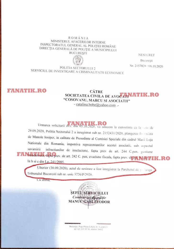 Răspunsul la plângerea penală depusă împotriva lui Radu Bălănescu (sursa arhivă personală)