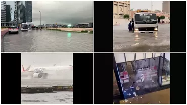 Potop in Dubai Furtuna violenta care a adus inundatii si a anulat zboruri  Video