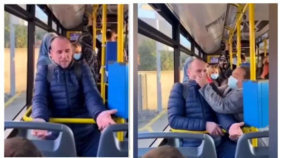 Video Barbat palmuit de o femeie intrun autobuz pentru ca nu purta masca Imaginile au devenit virale