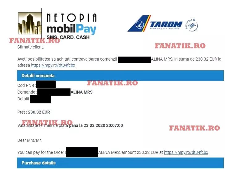 Biletul de zbor între Roma și Constanța, vândul la suprapreț de TAROM în perioade de coronavirus