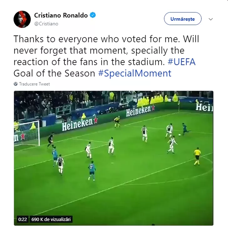 Ronaldo le-a muţumit fanilor pe Twitter