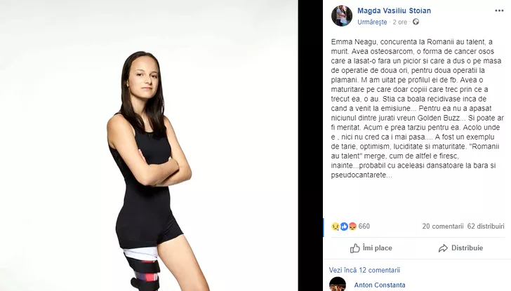 Magda Vasiliu critică juriul Românii au Talent după moartea Emmei Neagu: “Pentru ea nu a apăsat nimeni Golden Buzz”