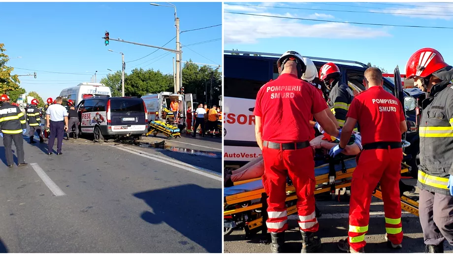Grav accident rutier in Arad 12 persoane au fost ranite Coliziune intre un microbuz si 3 autoturisme
