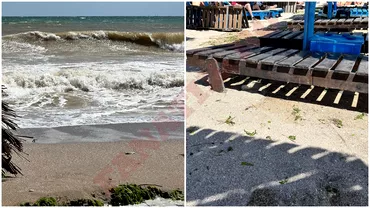 Plaja de pe litoral lovita de o furtuna puternica Vacanta turistilor a fost distrusa in multe zone apa a luat sezlongurile si umbrelele