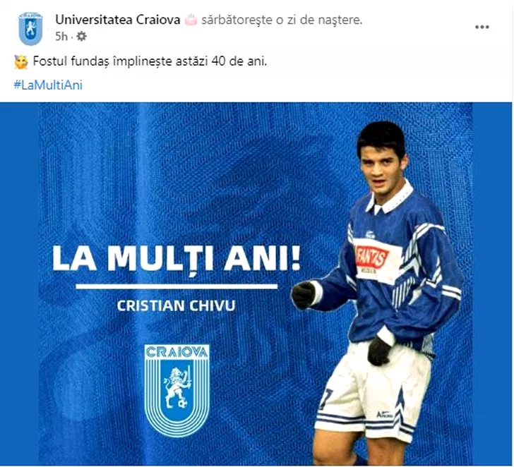 Cristi Chivu, felicitat de pagina Universității Craiova