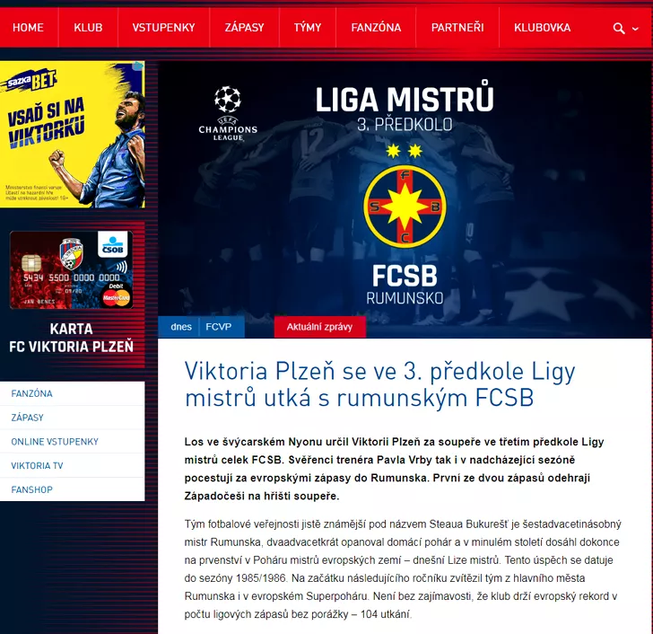 Steaua-Viktoria Plzen. Cehii au scris despre FCSB si Champions League (2)