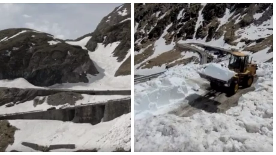 Iarna in toata regula pe Transfagarasan stratul de zapada este de peste 5 metri Drumarii continua deszapezirea