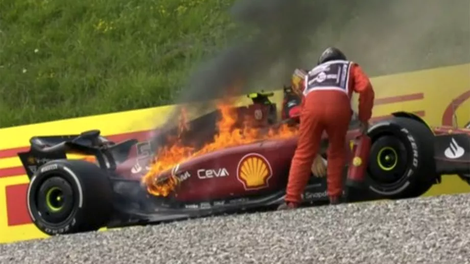 Imagini terifiante in Marele Premiu al Austriei de Formula 1 Monopostul lui Carlos Sainz a ars ca o torta