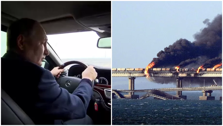 Video Vladimir Putin in inspectie in Crimeea Presedintele sa incumetat sa conduca peste podul bombardat in octombrie