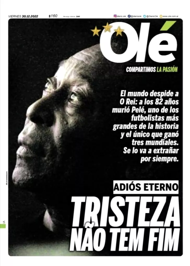 Presa din Argentina înțelege cel mai bine pierderea lui Pele, după decesul lui Diego Armando Maradona. Mesaj în portugheză pe prima pagină pentru brazilieni