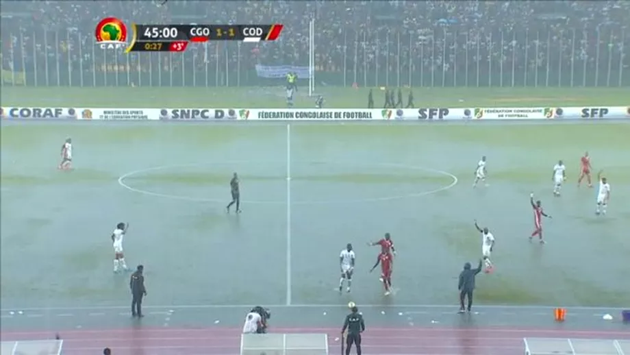 Ploaia torentiala a intrerupt un meci din Africa Imagini video inedite de la Brazzaville