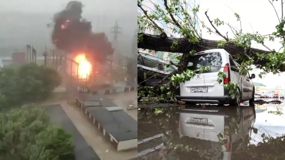 Moscova lovita de o furtuna violenta O centrala electrica a luat foc si mai multe zone au fost inundate Video