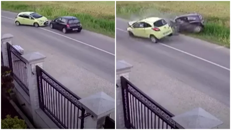 Video Grav accident din Oradea surprins de camere Un copil este in coma dupa impactul frontal