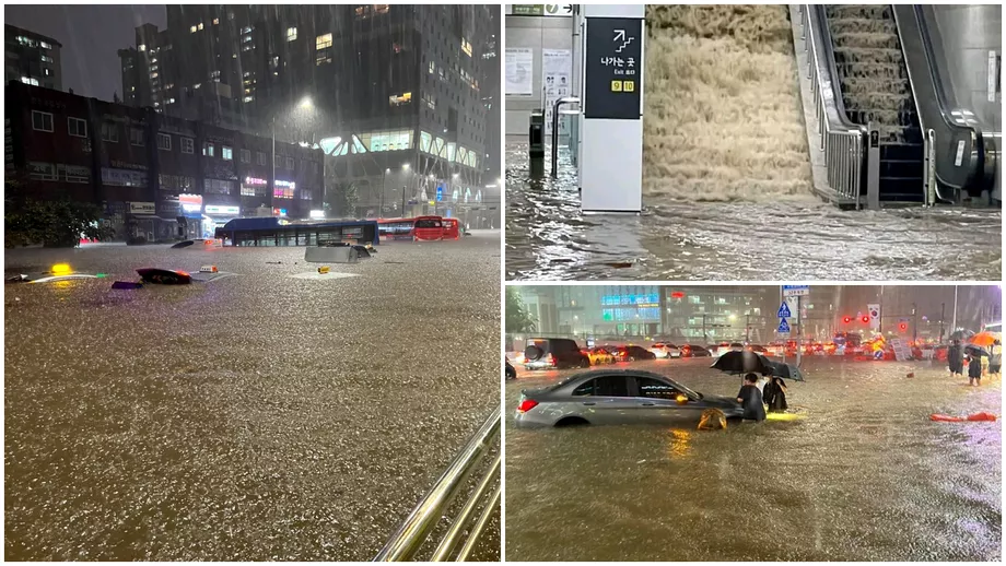 Video Inundatii catastrofale in Seul Drumuri metrouri si masini sub ape Cel putin 8 oameni au murit