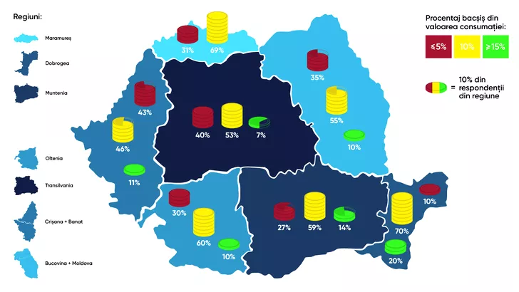 Cum arată harta bacșișului din România. Sursa foto: bookingham.ro.