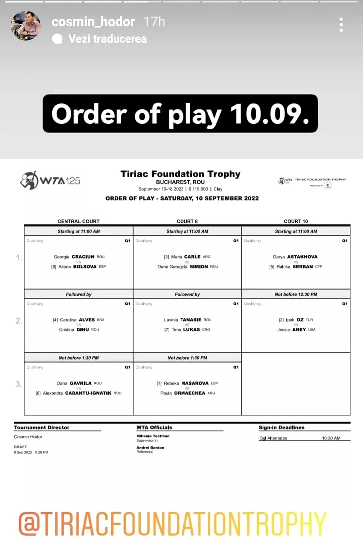 Cum arată tabloul meciurilor din calificări la Țiriac Foundation Trophy