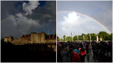 Curcubeu dublu deasupra Palatului Buckingham A aparut pe cer in timp ce multimea se aduna sa o planga pe Regina Elisabeta Foto