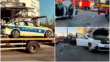Accident cu trei masini pe o strada din ClujNapoca Un BMW al Politiei Rutiere sa facut praf