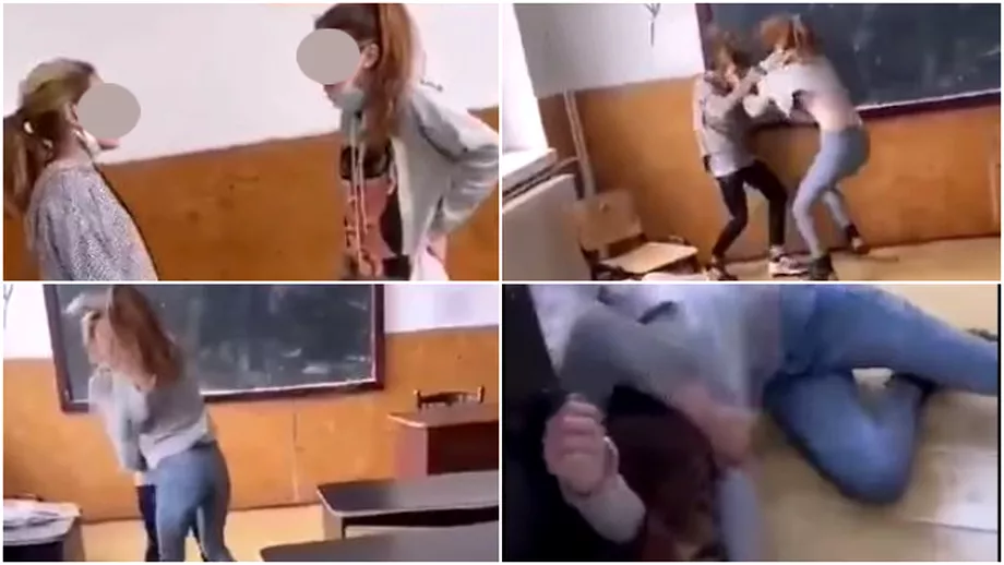 Imagini socante intro scoala din Mehedinti Doua fete au fost filmate in timp ce isi imparteau pumni si picioare